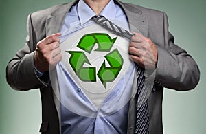 Superhero green eco businessman