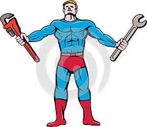 Superhero Handyman Spanner Wrench Cartoon