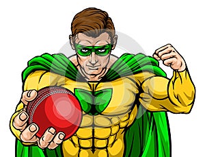 Superhero Holding Cricket Ball Sports Mascot