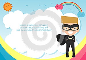 Superhero kid on background,Template for advertising brochure,your text ,Cute little Superhero Children`s