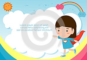 Superhero kid on background,Template for advertising brochure,your text ,Cute little Superhero Children`s