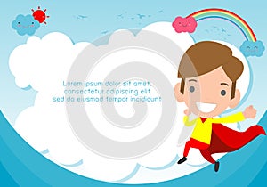 Superhero kid on background,Template for advertising brochure,your text ,Cute little Superhero Children`s