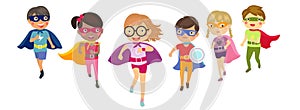 Superhero kids boys and girls cartoon . People, character.