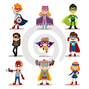 Superhero kids boys and girls cartoon vector