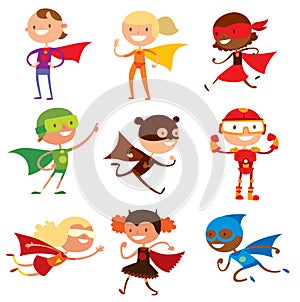 Superhero kids boys and girls cartoon vector photo
