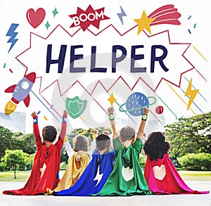 Superhero Kids Imagination Power Helper Concept photo