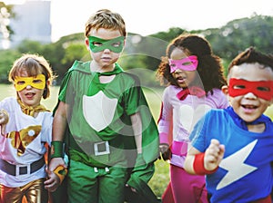 Superhero kids with superpowers diversity photo