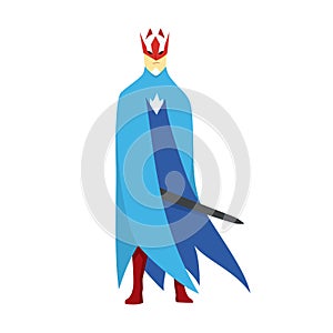 Superhero king actions icon in cartoon colored style jump pose in blue raincoat vector illustration.