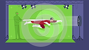 Superhero movie semi flat vector illustration