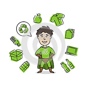 Superhero with recycle sign vector illustration