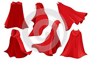 Superhero red cape set graphic elements in flat design.