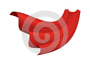 Superhero red cape on white background. Scarlet fabric silk cloak. Mantle costume or cover cartoon vector illustration