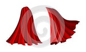 Superhero red capes set. Silk scarlet flying cloak cartoon vector illustration