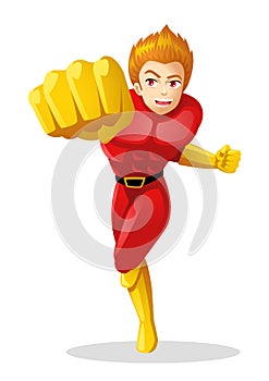 Superhero in red suit throwing punch