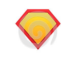 Superhero shield. Comic superman symbol. Guard icon in yellow and red gradient colors. Protection emblem. Super hero template with photo
