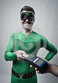 Superhero shopping with credit card
