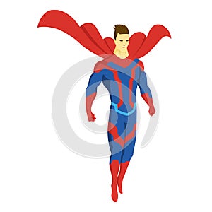 Superhero standing with cape waving in the wind. Pop art comic book style superhero vector poster design wall decoration
