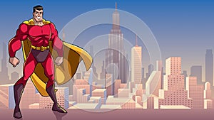 Superhero Standing Tall in City