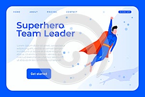 Superhero team leader illustration concept, superhero businessman web page landing