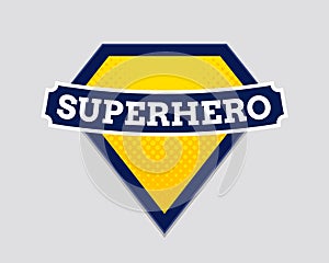 Superhero vector badge logo. Super hero shield man icon symbol of power