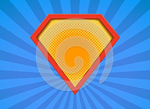 Superhero vector badge logo. Super hero shield man icon symbol of power