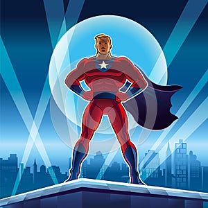Superhero. Vector illustration on a background photo