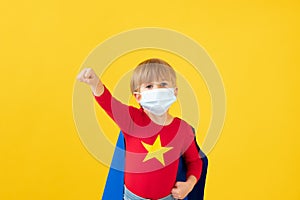 Superhero vs coronavirus COVID-19 pandemic concept