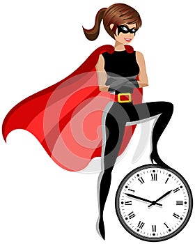 Superhero woman controlling time concept isolated