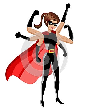 Superhero woman standing superpowers multiple arms isolated