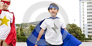 Superheroes Boys Running Competition Exercise Concept