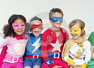 Superheroes Cheerful Kids Expressing Positivity Concept