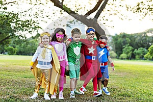 Superheroes Cheerful Kids Expressing Positivity Concept photo