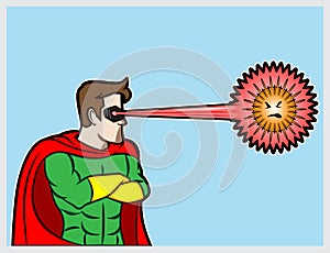 Superheroes defeating corona virus with laser beam view