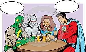 Superheroes having beer.
