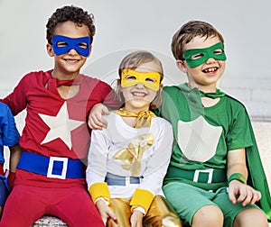 Superheroes Kids Friends Playing Togetherness Concept