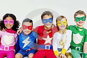 Superheroes Kids Friends Playing Togetherness Concept