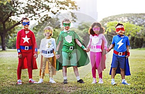 Superheroes Kids Friends Playing Togetherness Fun Concept