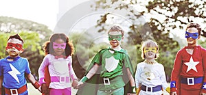 Superheroes Kids Friends Playing Togetherness Fun Concept