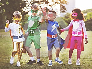 Superheroes Kids Friends Playing Togetherness Fun Concept