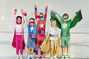 Superheroes Kids Friends Playing Togetherness Fun Concept