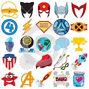 Superheroes. Set icons isolated on white background