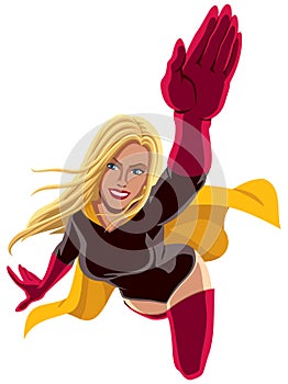 Superheroine Flying Fast on White Background photo