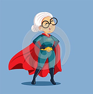 Superheroine Grandmother Having Superpowers Vector Illustration