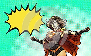 Superheroine Pop Art Comic Illustration with a speech bubble.