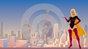 Superheroine Presenting in City With Copyspace