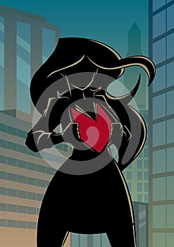 Superheroine Under Cover in City Silhouette photo