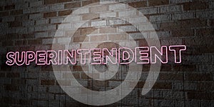 SUPERINTENDENT - Glowing Neon Sign on stonework wall - 3D rendered royalty free stock illustration