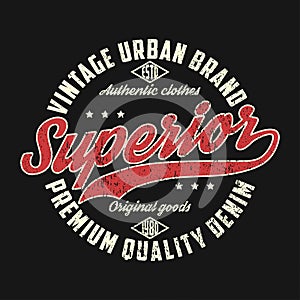 Superior denim, vintage urban brand graphic for t-shirt. photo