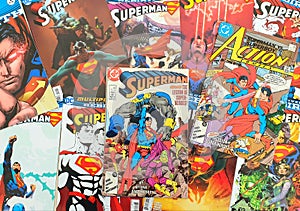 Superman comics background modern and vintage