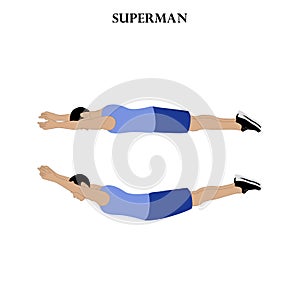 Superman exercise training strength workout vector illustration